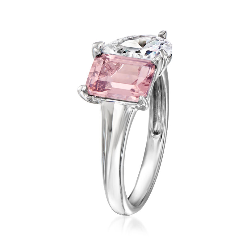 1.70 Carat Simulated Morganite and 1.00 Carat CZ Toi et Moi Ring in Sterling Silver image number 2