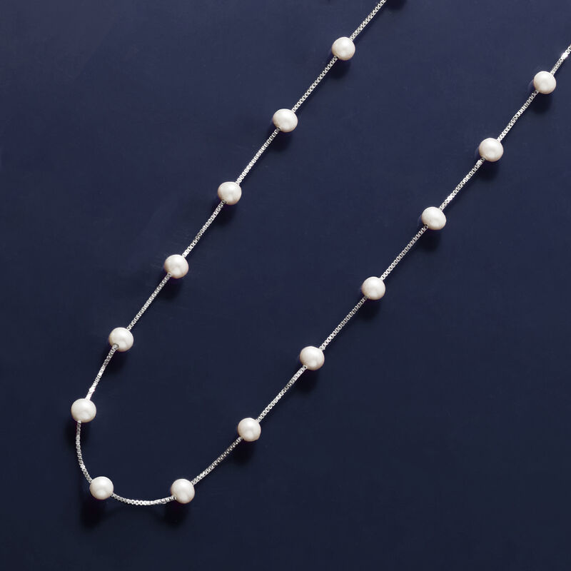 6-6.5mm Cultured Pearl Station Necklace in Sterling Silver. 24" image number 2