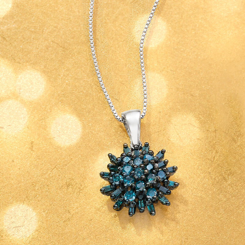 .75 ct. t.w. Blue Diamond Cluster Pendant Necklace in Sterling Silver image number 2