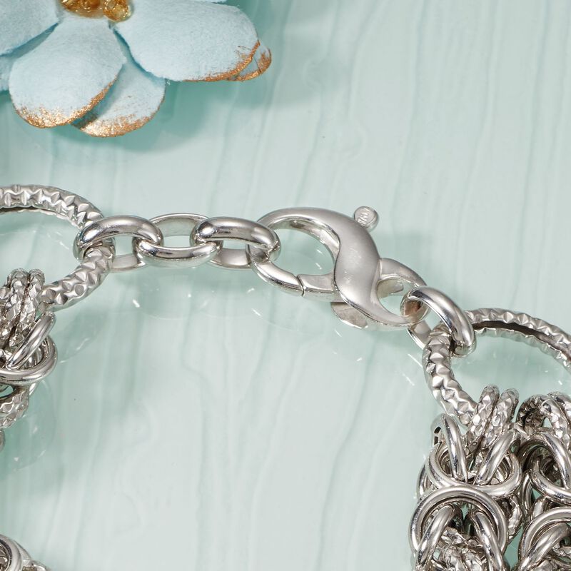 Italian Sterling Silver Byzantine and Textured Circle Bracelet image number 3