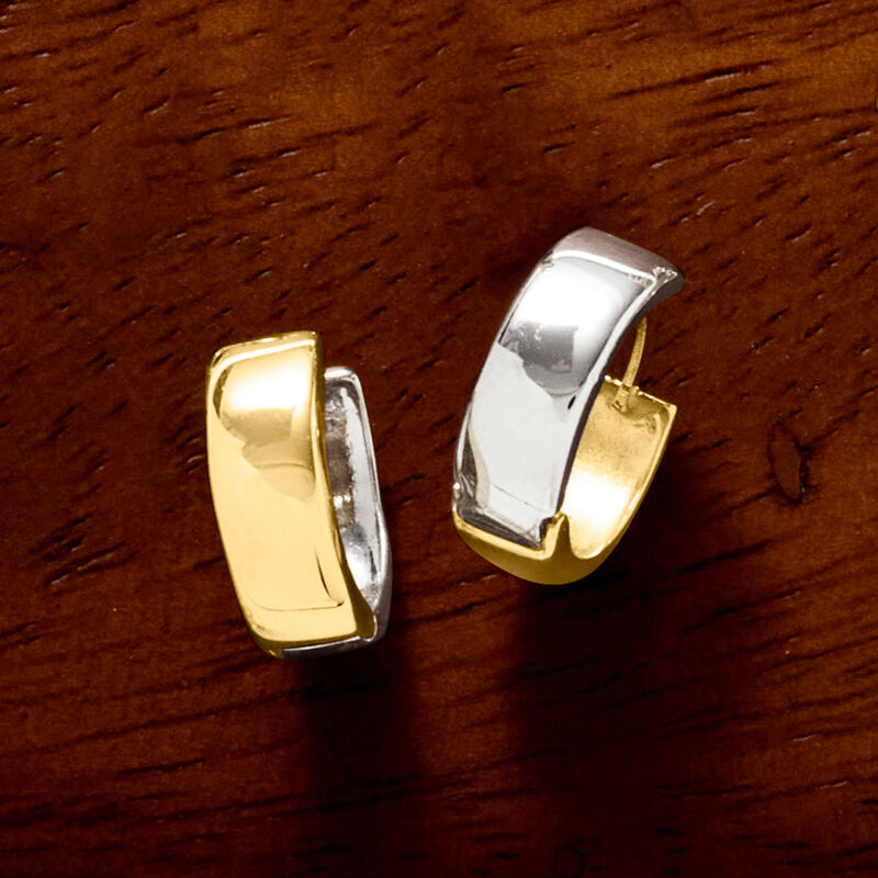 Sterling Silver and 14kt Yellow Gold Reversible Huggie Hoop Earrings. 1/2&quot; image number 5