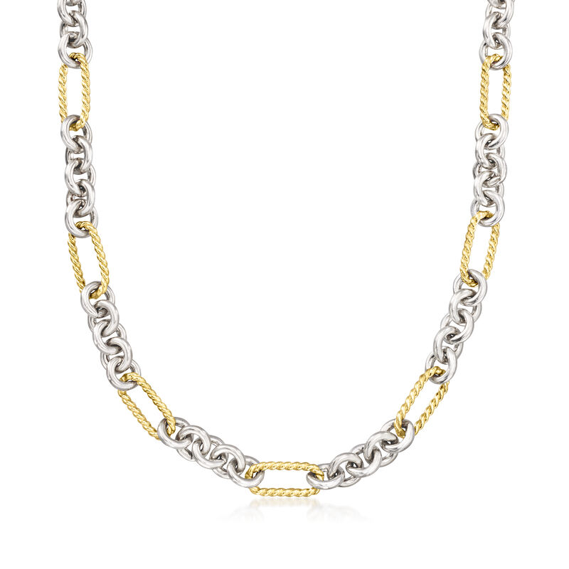 C. 1990 Vintage David Yurman Sterling Silver and 18kt Yellow Gold Link Necklace. 16.5" image number 0