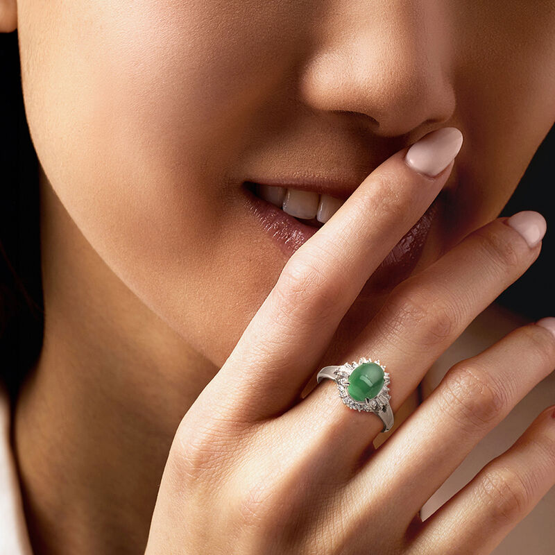 C. 2000 Vintage Jade Ring with .33 ct. t.w. Diamonds in Platinum. Size 6.75 image number 1