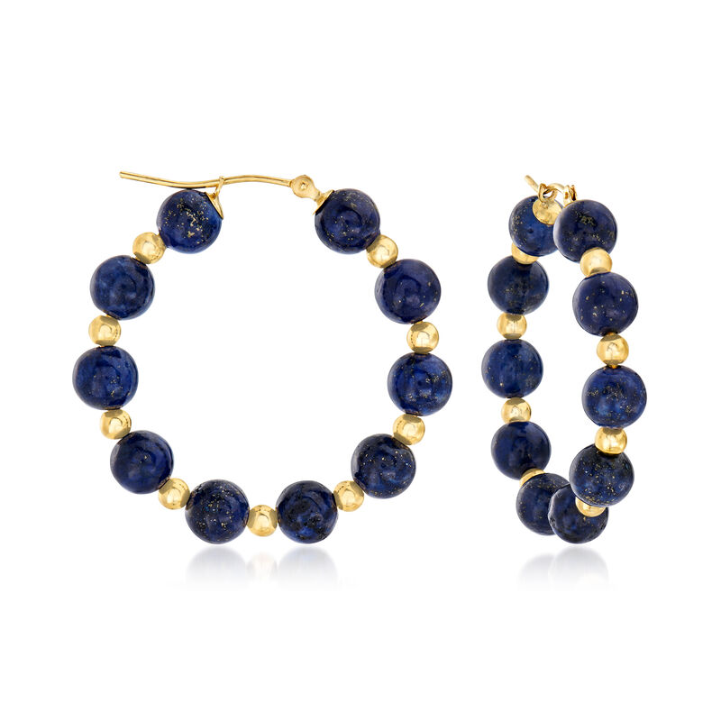 Lapis Bead Hoop Earrings in 14kt Yellow Gold image number 0