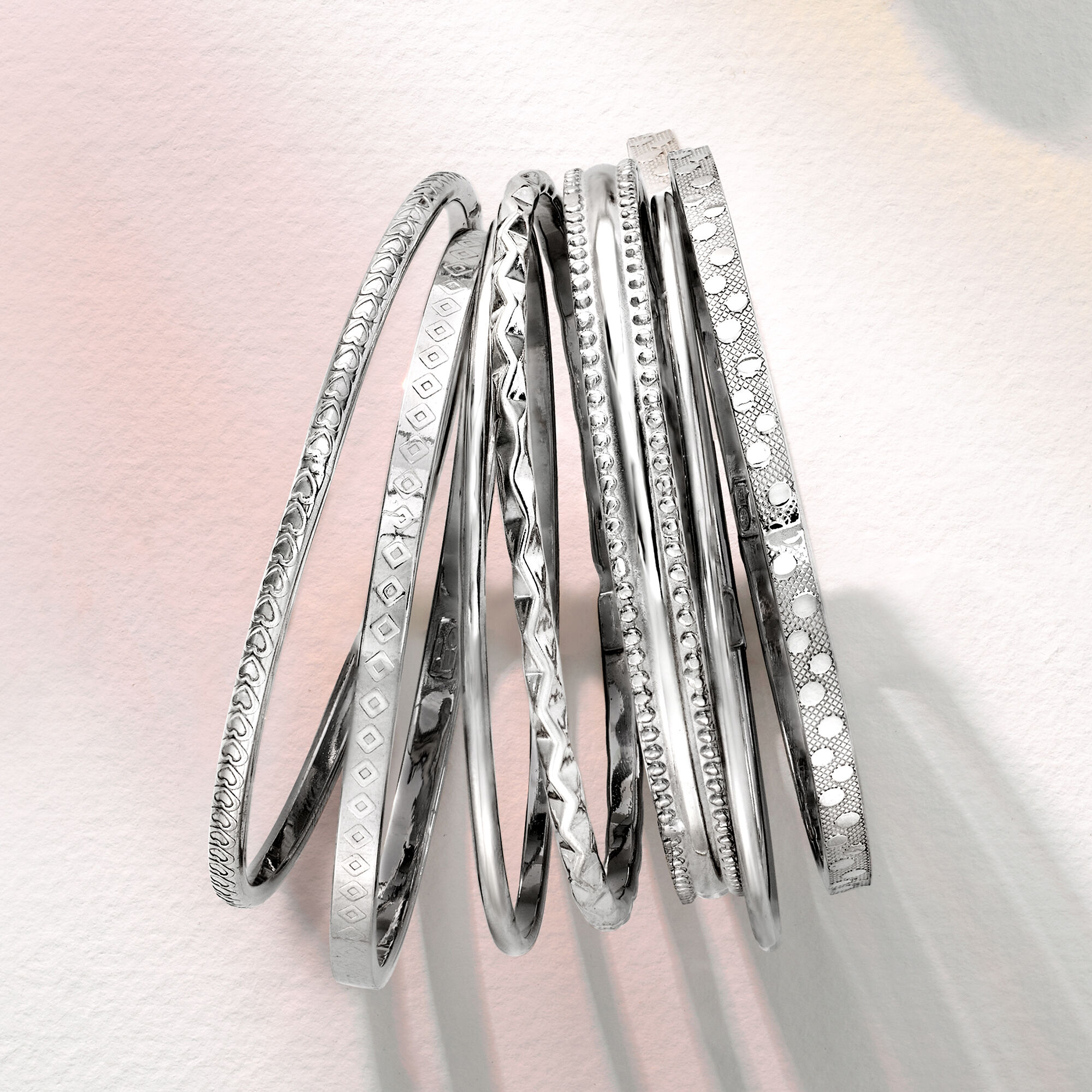 Italian Sterling Silver Jewelry Set: Seven Assorted Textured