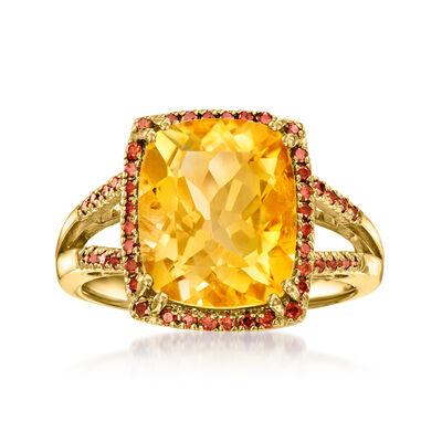 4.80 Carat Citrine and .29 ct. t.w. Red Diamond Ring in 18kt Gold Over Sterling