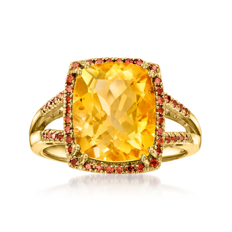 4.80 Carat Citrine and .29 ct. t.w. Red Diamond Ring in 18kt Gold Over Sterling image number 0