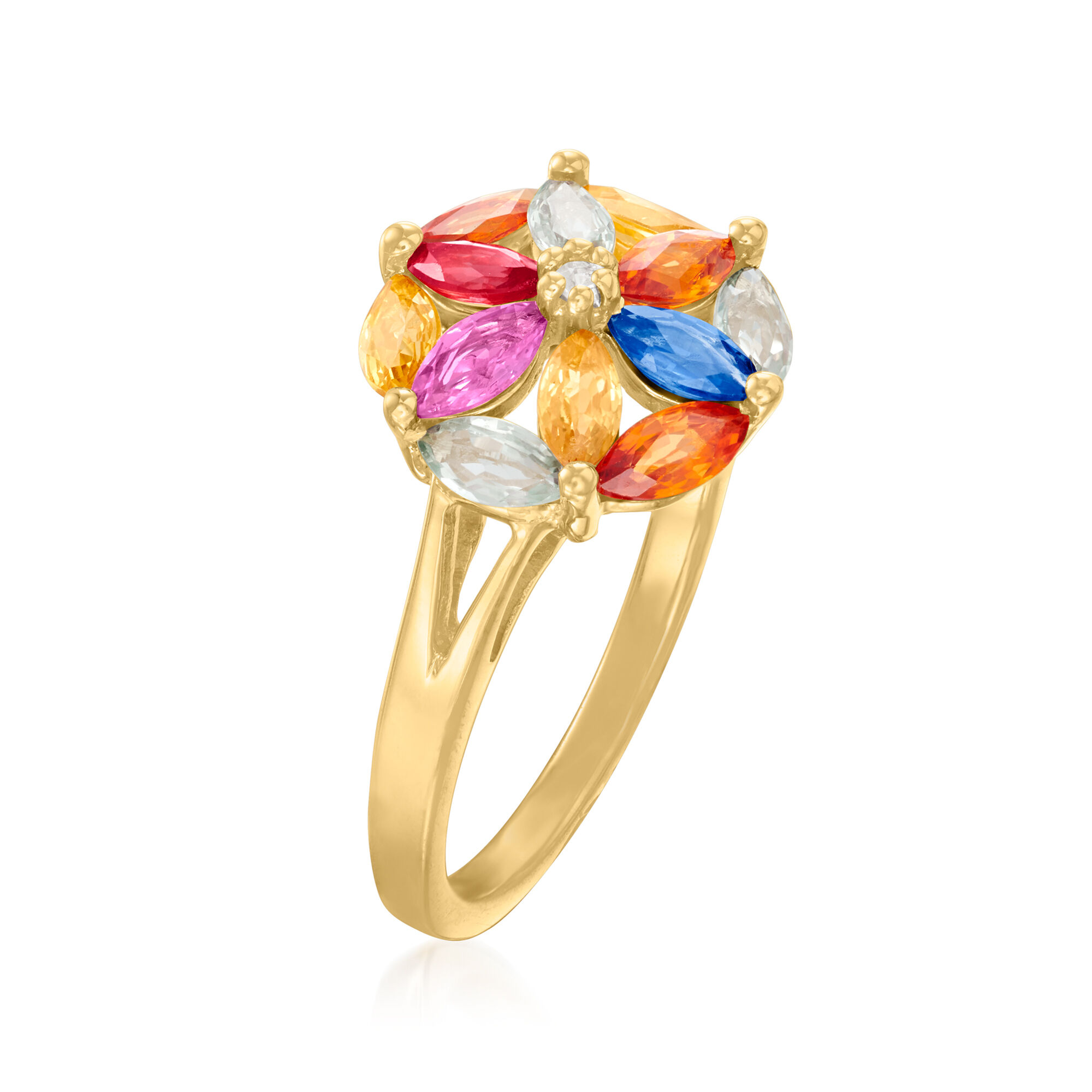 1.92 ct. t.w. Multicolored Sapphire Flower Ring in 18kt Gold