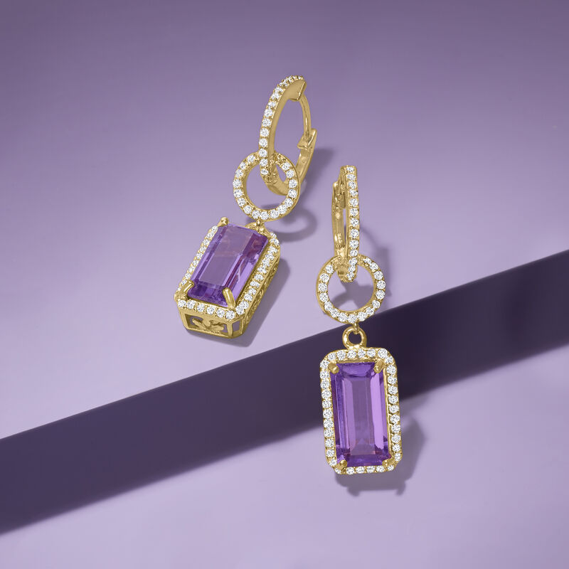 8.00 ct. t.w. Amethyst and 1.00 ct. t.w. White Zircon Open-Circle Drop Earrings in 18kt Gold Over Sterling  image number 3