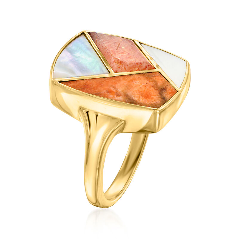 Tonal Orange Multi-Gemstone Inlay Ring in 18kt Gold Over Sterling image number 2