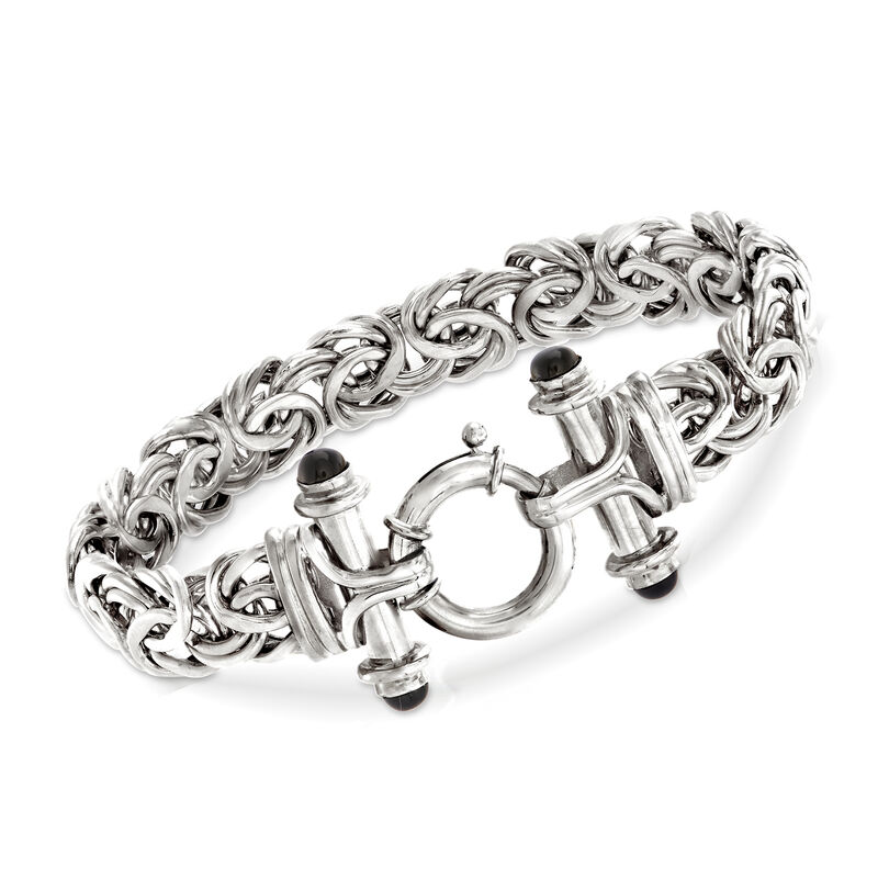 Sterling Silver Byzantine Bracelet with Black Onyx image number 0