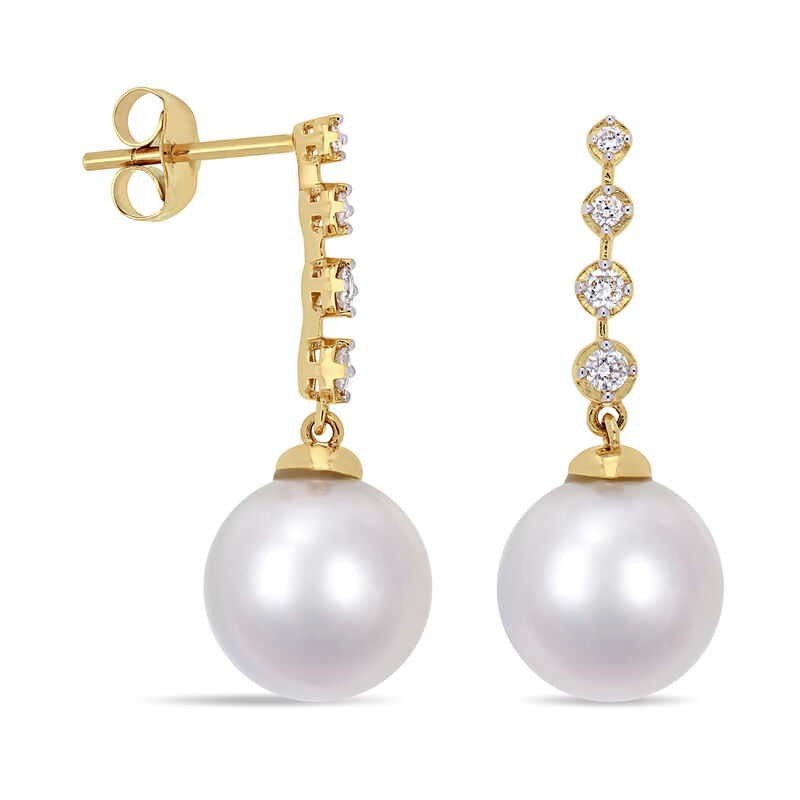 10-10.5mm Cultured South Sea Pearl and .17 ct. t.w. Diamond Drop Earrings in 14kt Yellow Gold  image number 2