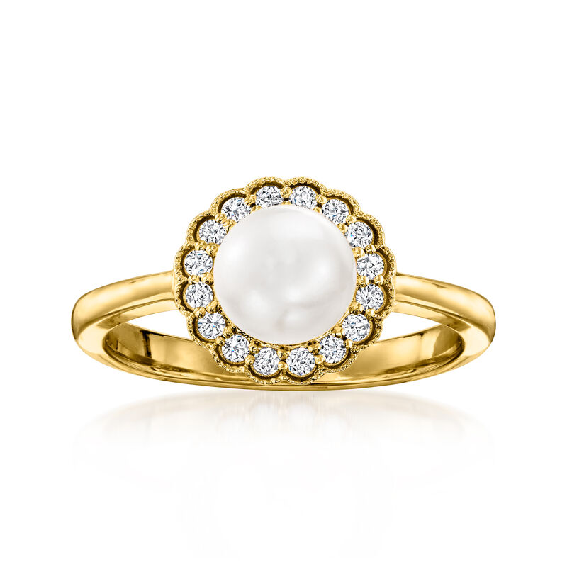 6.5-7mm Cultured Pearl and .19 ct. t.w. Diamond Ring in 14kt Yellow Gold. Size 8 image number 0