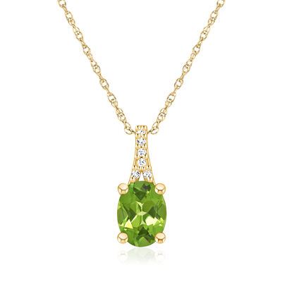 1.30 Carat Peridot Pendant Necklace with Diamond Accents in 14kt Yellow Gold