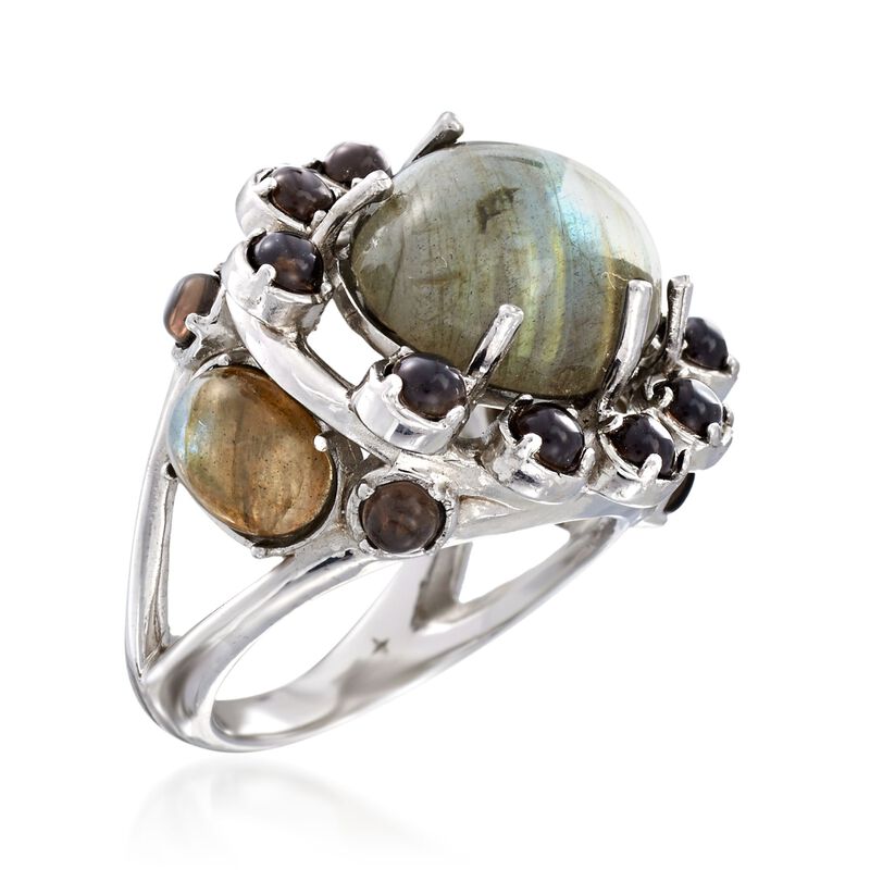 Multicolored Labradorite and 2.10 ct. t.w. Smoky Quartz Ring in Sterling Silver image number 2