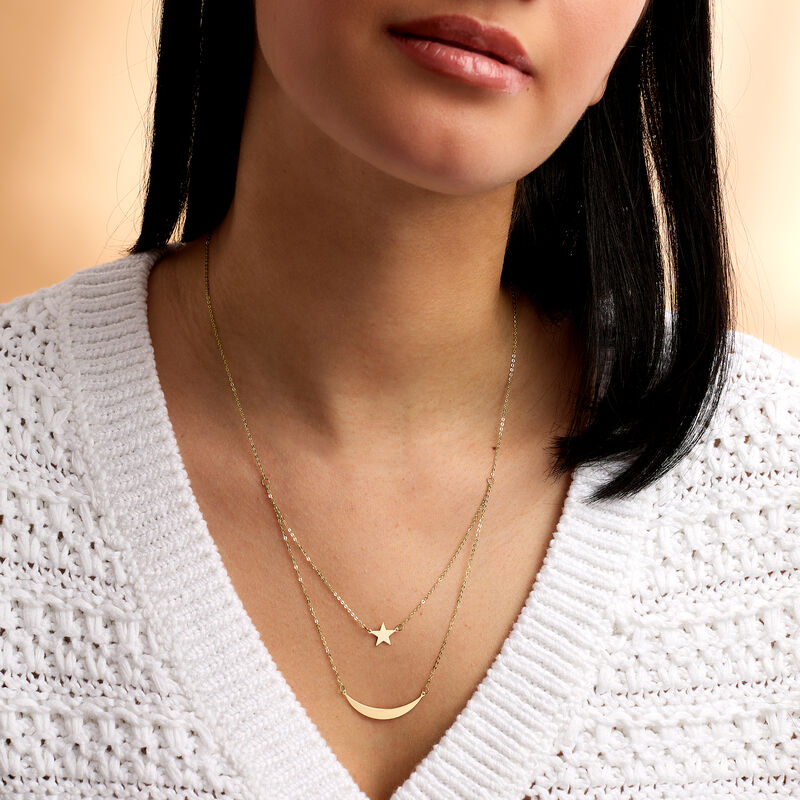 Italian 14kt Yellow Gold Moon and Star Layered Necklace image number 4