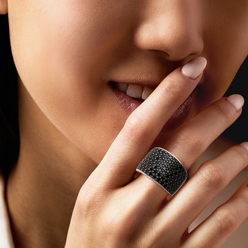 3.70 ct. t.w. Pave Black Spinel Ring in Sterling Silver image number 1