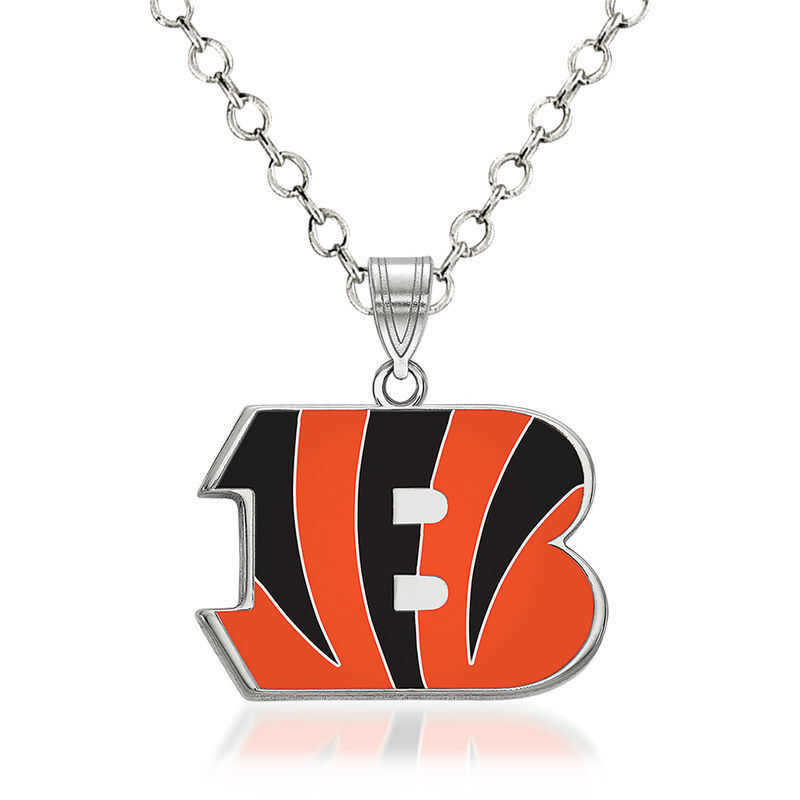 Sterling Silver NFL Cincinnati Bengals Enamel Pendant Necklace. 18&quot; image number 0