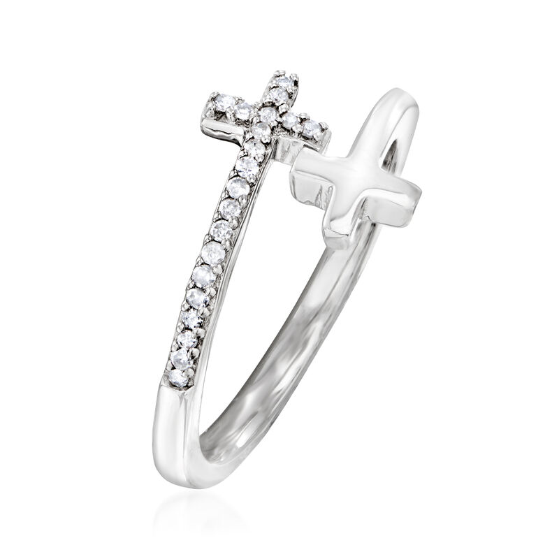 .10 ct. t.w. Diamond Bypass Cross Ring in Sterling Silver image number 1