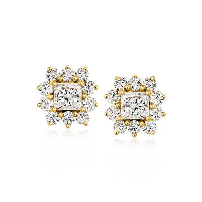 C. 2000 Vintage 1.62 ct. t.w. Diamond Cluster Earrings in 18kt Yellow Gold