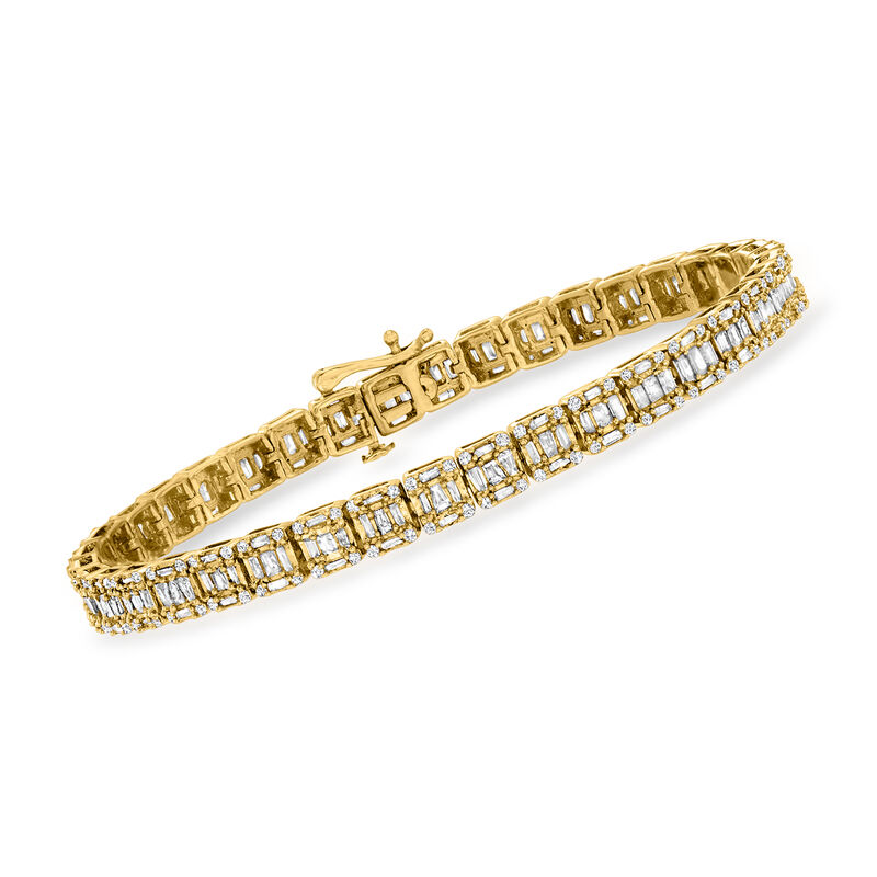 3.00 ct. t.w. Baguette and Round Diamond Rectangular Cluster Bracelet in 14kt Yellow Gold image number 0