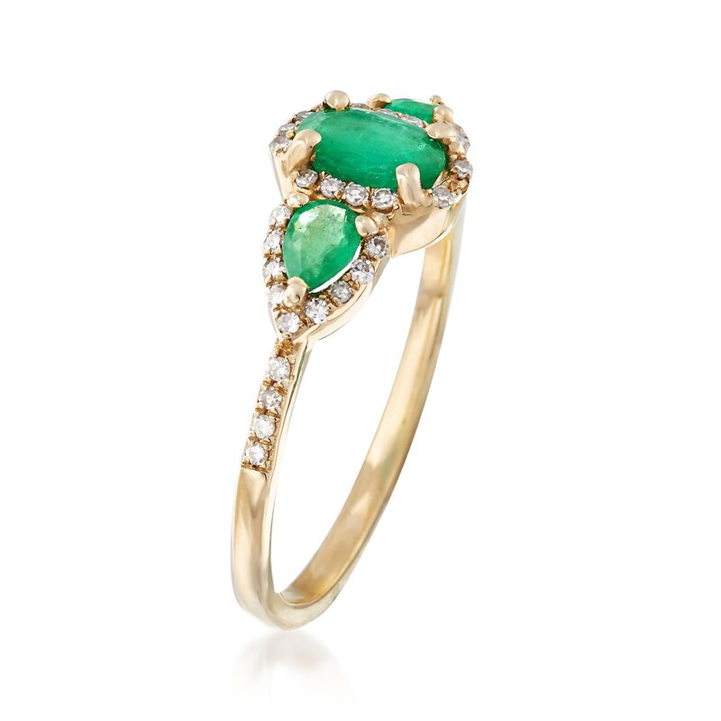 .60 ct. t.w. Emerald and .15 ct. t.w. Diamond Ring in 14kt Yellow Gold image number 2