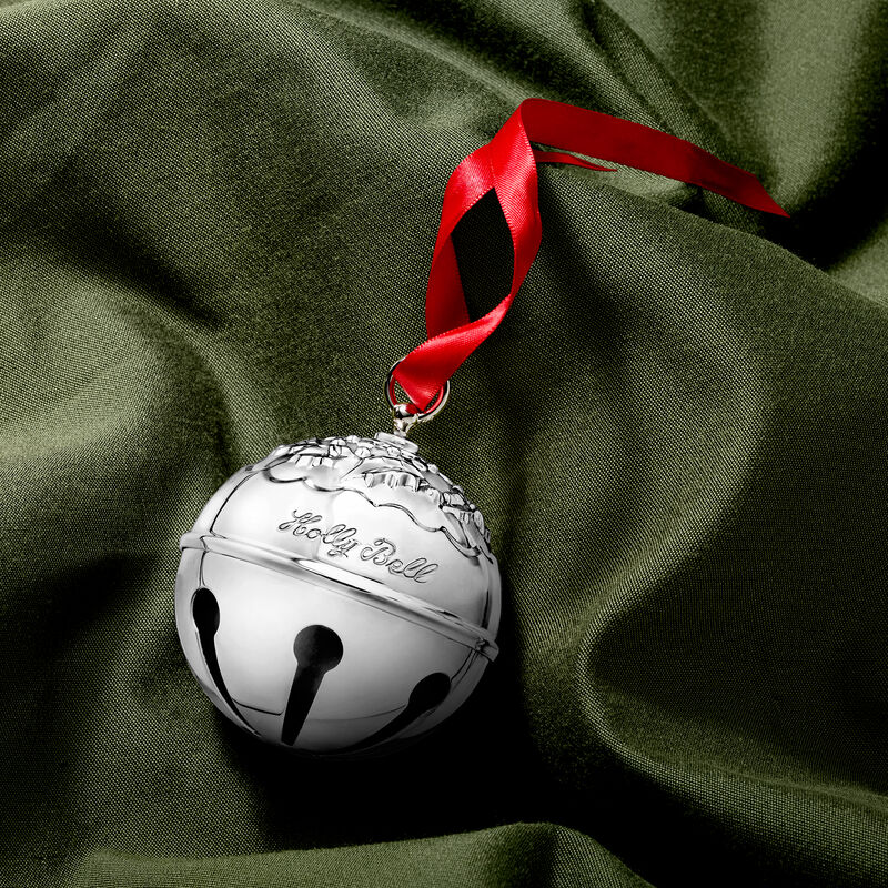 Reed & Barton 2025 Annual Silver Plate Holly Bell Ornament - 50th Edition image number 2