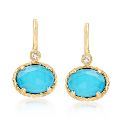 Gabriel & Co. Synthetic Turquoise Doublet Drop Earrings with Diamonds in 14kt Yellow Gold