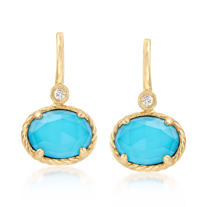 Gabriel Designs Synthetic Turquoise Doublet Drop Earrings with Diamonds in 14kt Yellow Gold  image number 0
