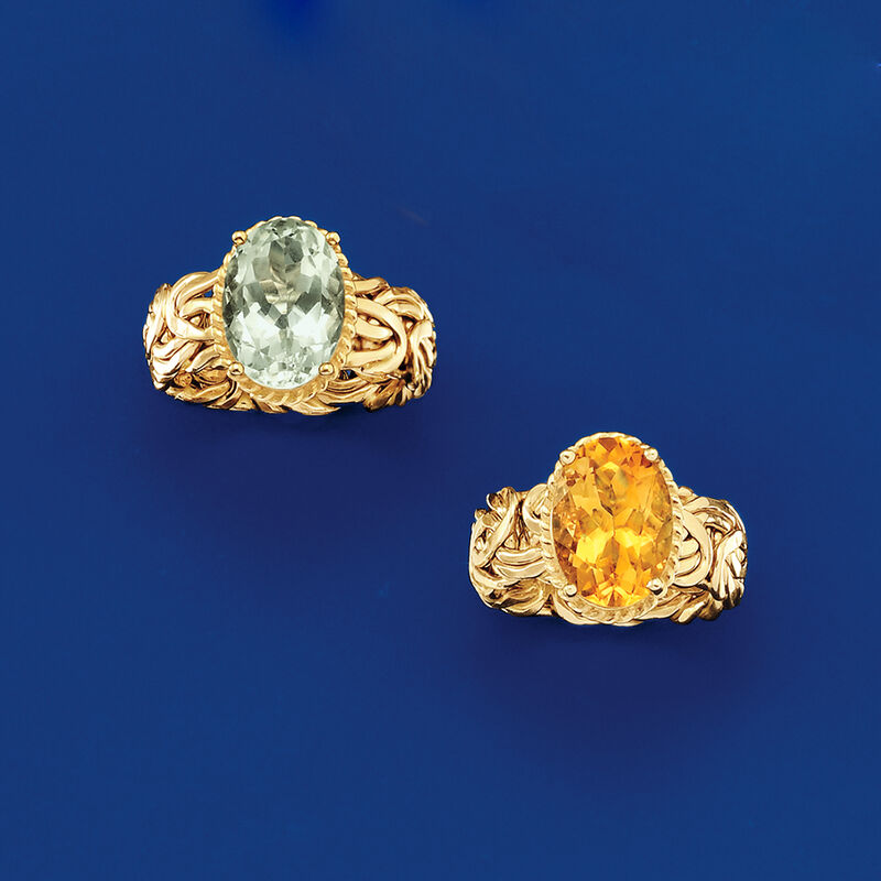 4.80 Carat Green Prasiolite Byzantine Ring in 14kt Yellow Gold image number 3