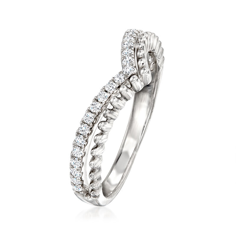 .25 ct. t.w. Pave Diamond Beaded Chevron Ring in Sterling Silver image number 2