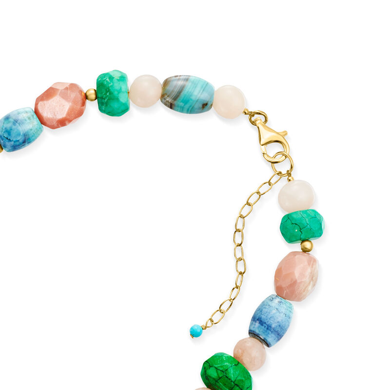 13-15mm Cultured Baroque Pearl and Multi-Gemstone Bead Necklace with 18kt Gold Over Sterling. 18&quot; image number 3
