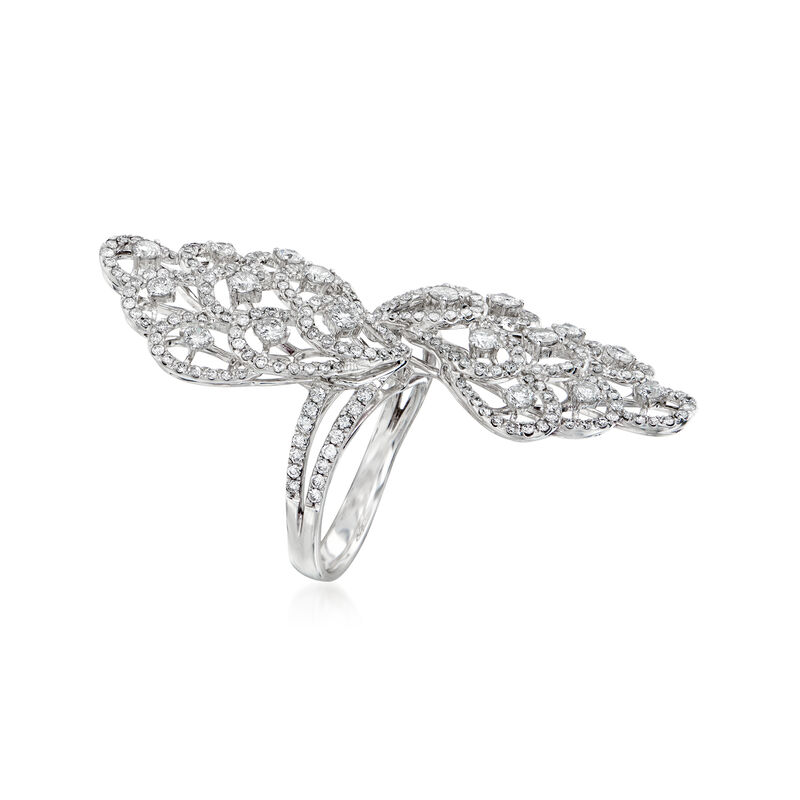 C. 1990 Vintage 2.09 ct. t.w. Diamond Elongated Cocktail Ring in 18kt White Gold. Size 6.25 image number 2