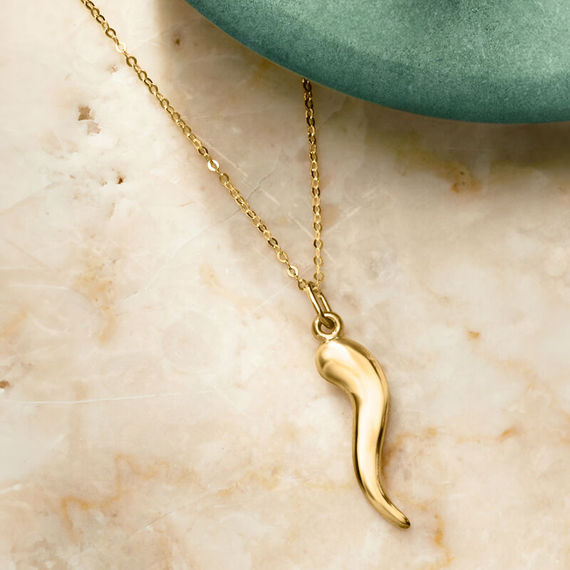 10kt Yellow Gold Italian Horn Pendant Necklace image number 3