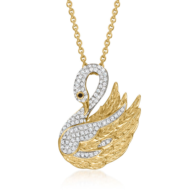 .24 ct. t.w. Diamond Swan Pendant Necklace with Black Diamond Accent in 18kt Gold Over Sterling image number 0