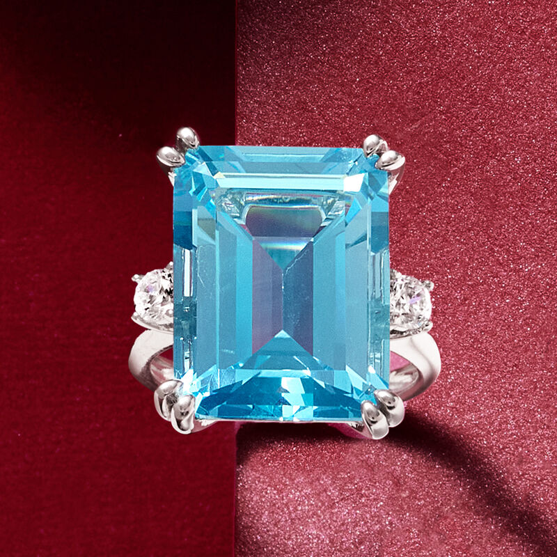 17.00 Carat Simulated Aquamarine Ring with .30 ct. t.w. CZs in Sterling Silver image number 6