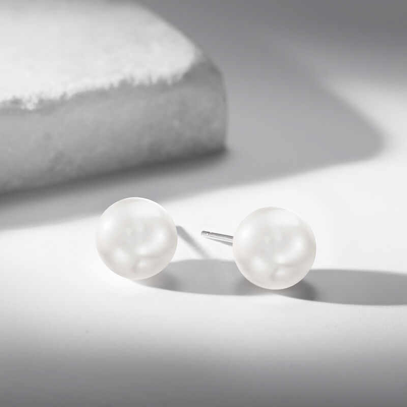 8-8.5mm Cultured Akoya Pearl Stud Earrings in 14kt White Gold image number 2