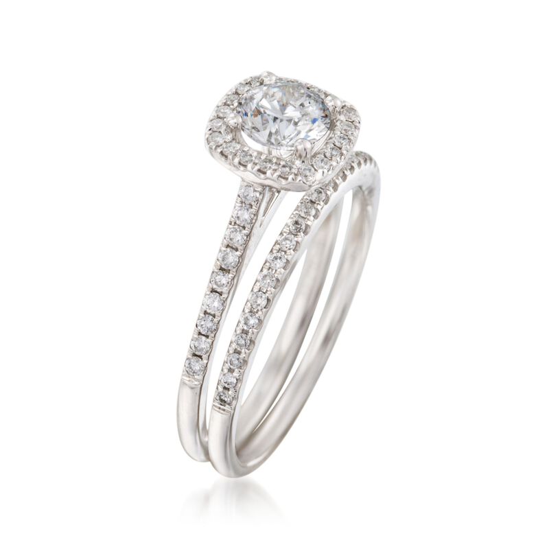 1.11 ct. t.w. Diamond Bridal Set: Engagement and Wedding Rings in 14kt White Gold image number 2
