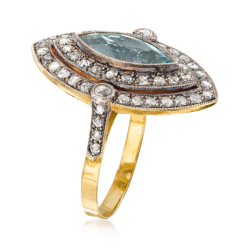 C. 1980 Vintage 1.71 Carat Aquamarine and 1.06 ct. t.w. Diamond Ring in Sterling Silver and 18kt Yellow Gold image number 2