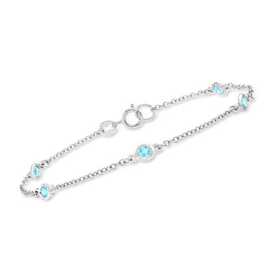 .80 ct. t.w. Bezel-Set Swiss Blue Topaz Station Bracelet in Sterling Silver