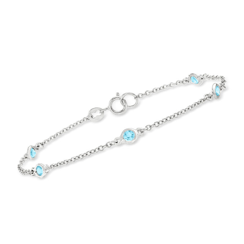 .80 ct. t.w. Bezel-Set Swiss Blue Topaz Station Bracelet in Sterling Silver image number 0