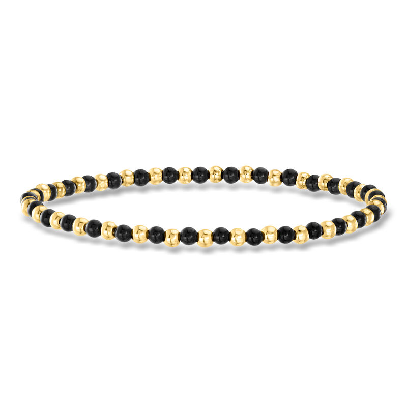 3mm Onyx and 10kt Yellow Gold Bead Stretch Bracelet image number 0