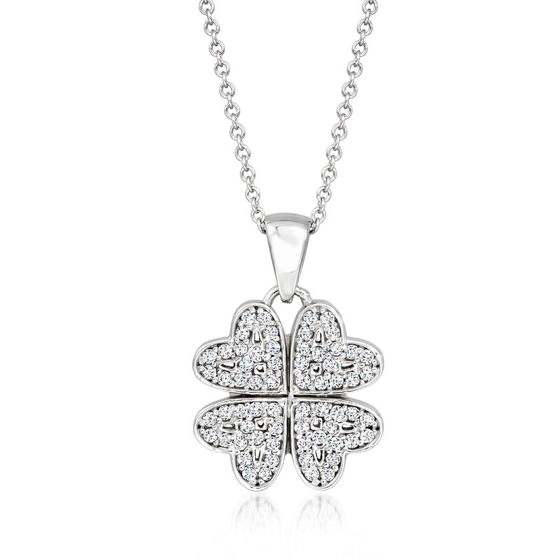 C. 1990 Vintage .32 ct. t.w. Diamond Clover Pendant Necklace in 14kt White Gold. 18" image number 0