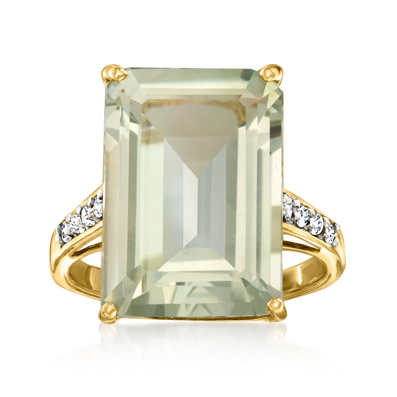 9.25 Carat Prasiolite Ring with .16 ct. t.w. Diamonds in 18kt Yellow Gold image number 0