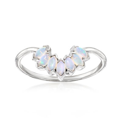 C. 1990 Vintage Opal Curved Ring in 14kt White Gold