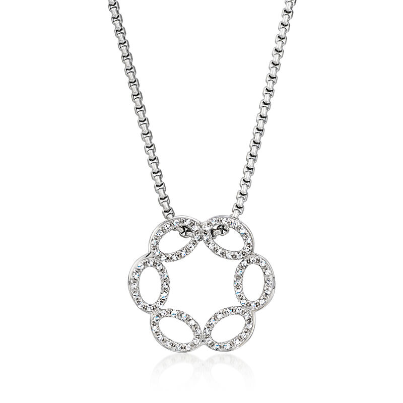 ALOR .36 ct. t.w. Diamond Multi-Oval Pendant Necklace with White Stainless Steel and 14kt White Gold. 16.5&quot; image number 1