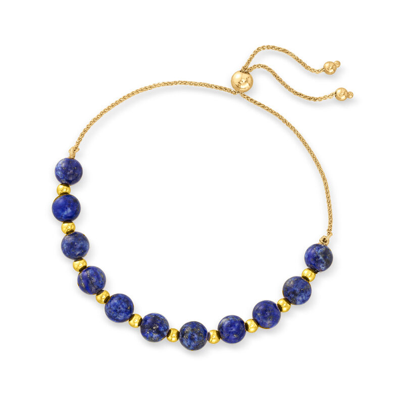 Lapis and 14kt Yellow Gold Bead Bolo Bracelet image number 2