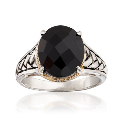 Onyx Braided Ring in Sterling Silver and 14kt Yellow Gold