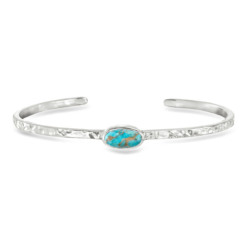 Turquoise Hammered Cuff Bracelet in Sterling Silver image number 0