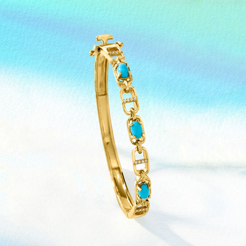 Turquoise Mariner-Link Bangle Bracelet with Diamonds in 18kt Gold Over Sterling image number 2